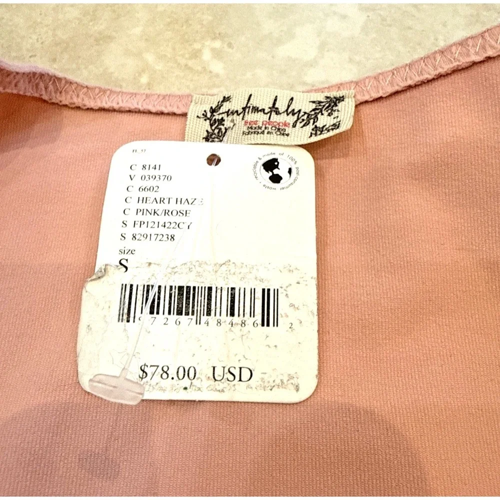 New Free People Intimately Pale Pink Bodysuit Puff Long Sleeve Deep V Size S NWT